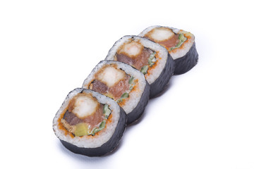 futo maki sushi roll isolated on white background