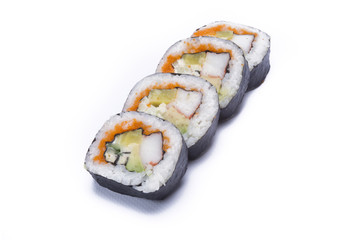 futo maki sushi roll isolated on white background