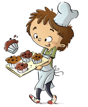niño cocinero con pasteles