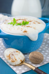 Bechamel sauce on kitchen table