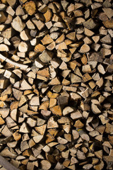 firewood / Dry firewood in a pile for furnace kindling