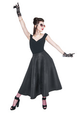 Young beautiful woman in retro pin up style posing isolated