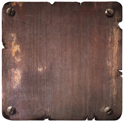 Rusty torn metal plate with bolts isolated
