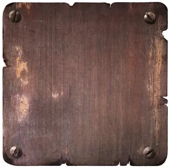 Wall murals Metal Rusty torn metal plate with bolts isolated