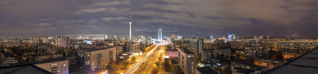 Berlin city at night panoramic view - obrazy, fototapety, plakaty