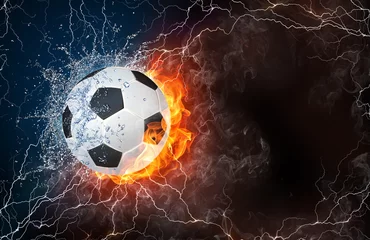 Papier Peint photo Lavable Sports de balle Soccer ball in fire and water