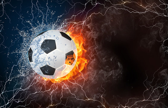 Soccer ball in fire and water