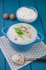 Bechamel sauce on kitchen table