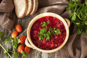 Ukrainian and russian national red soup borscht
