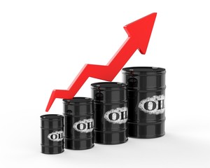 Oil Barrels with Red Arrow Up.
