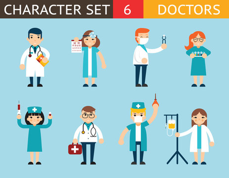 Doctor and Nurse Characters Madical Icon Set Symbol with