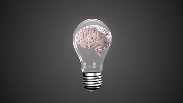 Light bulb with revolving brain