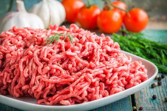 Fresh Raw Minced Beef In A Plate Close Up