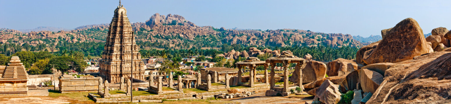 Panorama of Virupaksha temple, Hampi, India