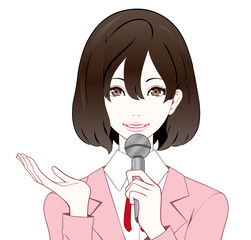 スーツの女性　マイク　紹介