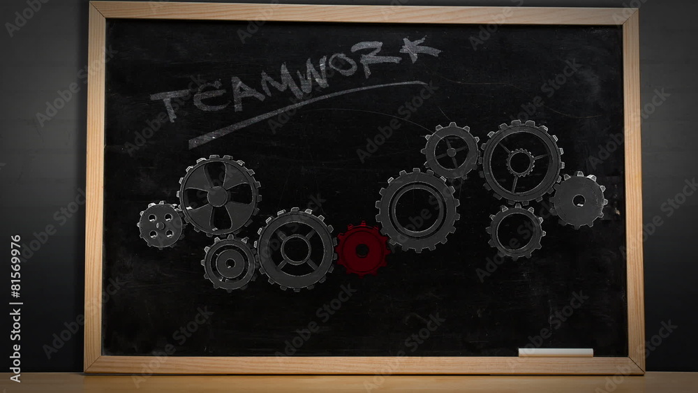 Poster cogs and wheels turning on blackboard