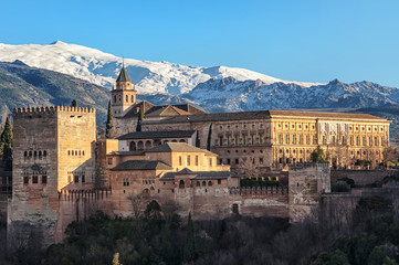 Aerial view of Alhambra Palace in Granada - obrazy, fototapety, plakaty