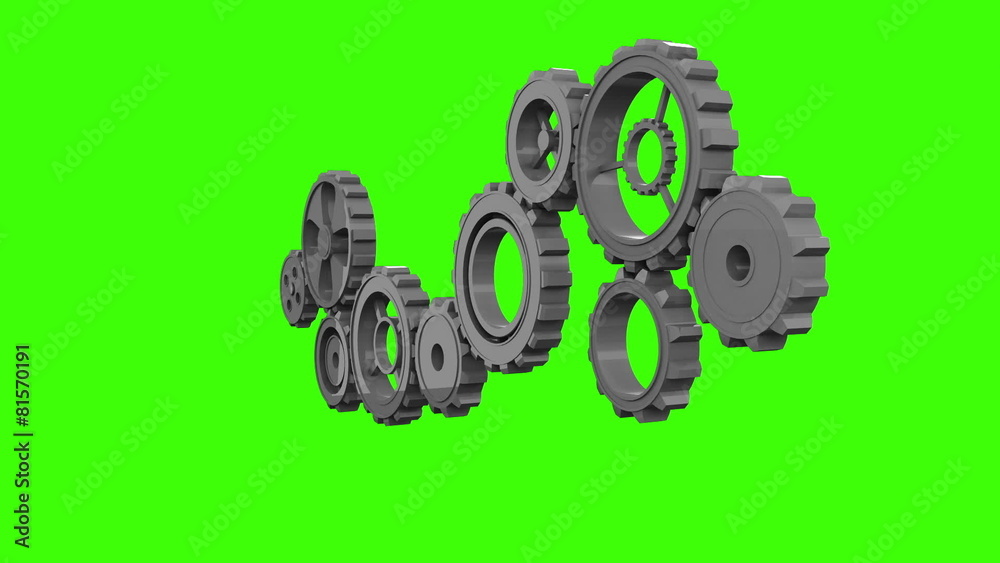Poster cogs and wheels turning on green screen