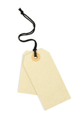 close up of a blank price label on white background