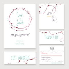 Wedding invitation card set.