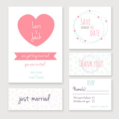 Wedding invitation card set.