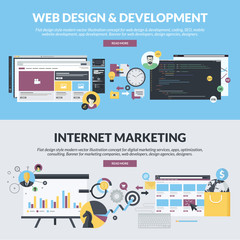 Flat design style concepts for web design, internet marketing