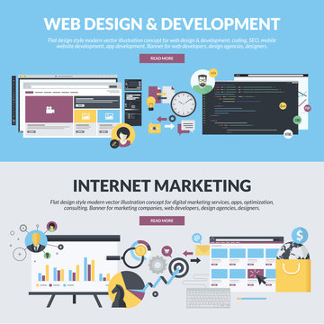 Flat design style concepts for web design, internet marketing