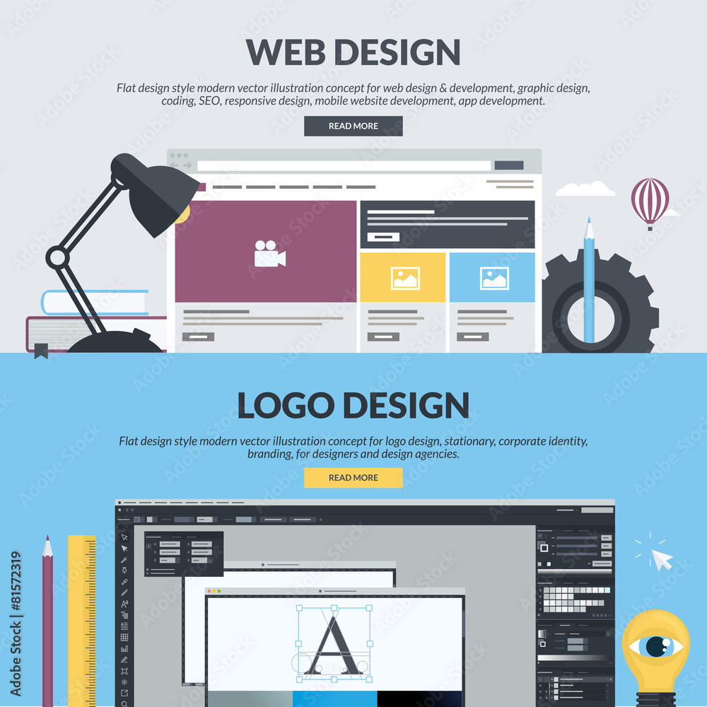 Poster flat design style concepts for graphic and web design