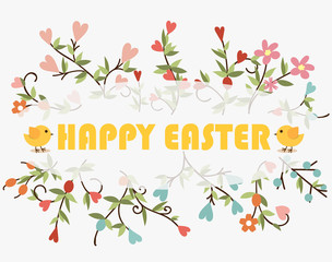 Happy easter cards with Floral bouquets. Vector illustration.