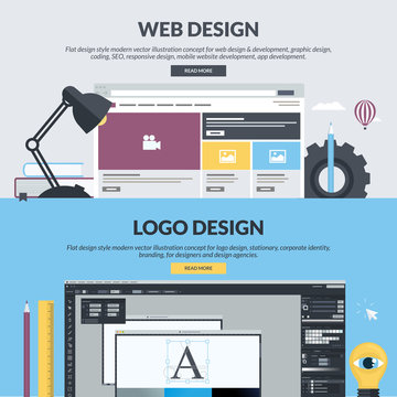 Flat design style concepts for graphic and web design