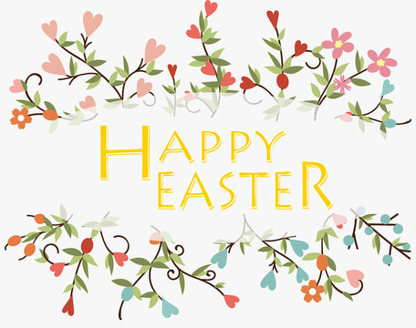 Happy easter cards with Floral bouquets. Vector illustration.