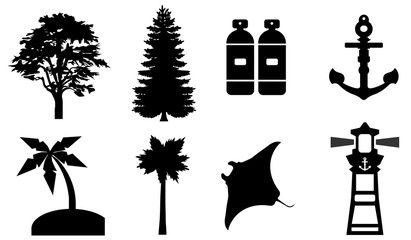 Arbre et mer en 8 icônes