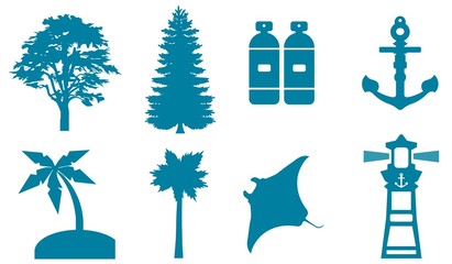 Arbre et mer en 8 icônes