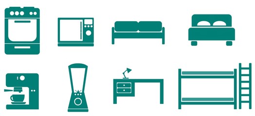 Electroménager et meubles en 8 icônes