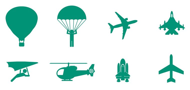 Transports a&eacute;riens en 8 ic&ocirc;nes