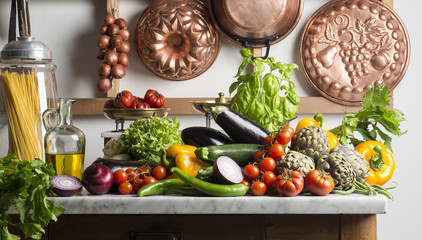 vegetables on the kitchen table