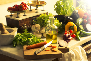vegetables on the kitchen table