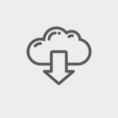 Cloud with arrow down thin line icon