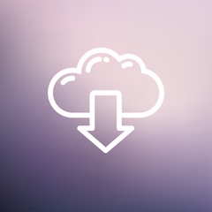 Cloud with arrow down thin line icon
