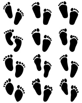 Black prints of baby feet, vector illustration