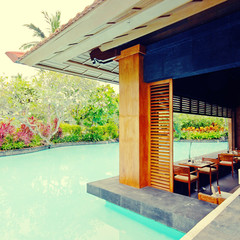 pool and asian pavilion on tropical resort (Bali, Indonesia)