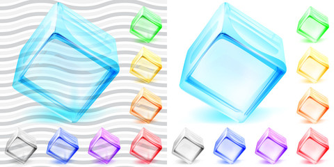 Transparent and opaque glass cubes