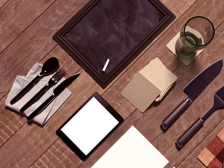 Mock up template with cooking utensil.