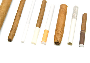 many cigarettes and cigars on white
