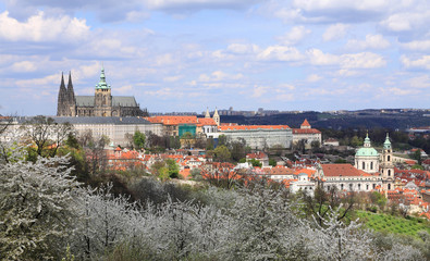 View on the spring Prague with gothic Castle, Czech Republic