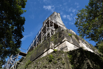 stairs leading to the top of a mayan pyramid in Guatemala