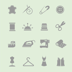 sewing equipment and needlework icon set