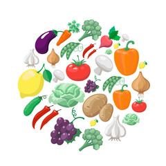 Fruits and vegetables. Organic food icons  illustration