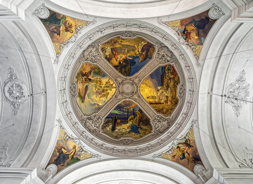 Dome of a christian church with paintings of christ