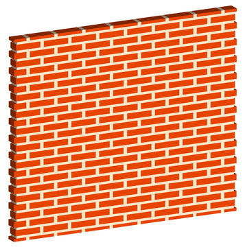 3D, Spatial Brick wall, brickwork with regular pattern isolated